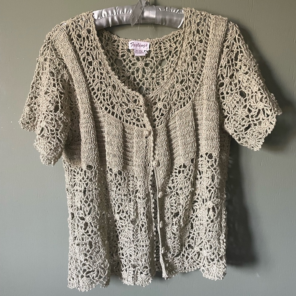 Vintage Green Crochet Cardigan